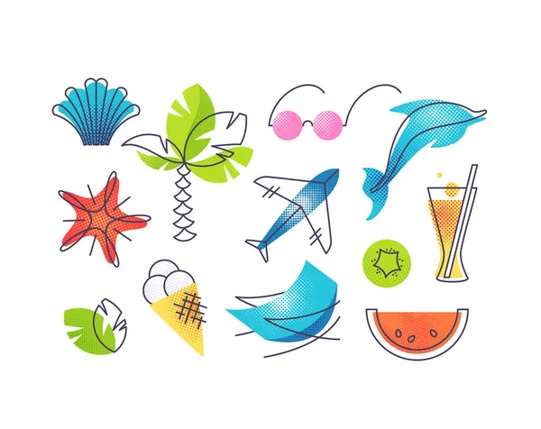 Vacaciones de verano y playa color vector iconos 'conjunto . — Archivo Imágenes Vectoriales