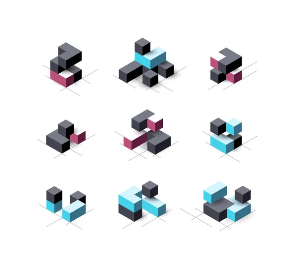 抽象立方体ベクトル設計要素の集合. — ストックベクタ