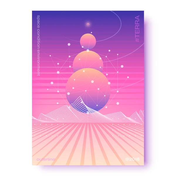 Плакат с жидкими градиентами А4 с планетами, звездным небом и космосом — стоковый вектор