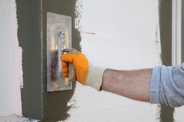 House renovation, polystyrene wall insulation — Stock Photo, Image