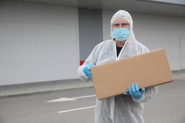 Leverancier Beschermd Met Doek Bril Chirurgisch Masker Handschoenen Met Kartonnen — Stockfoto