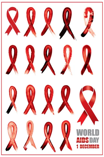 Het aantal rode verschillende linten, Aids wereld dag symbool. Vector illu — Stockvector