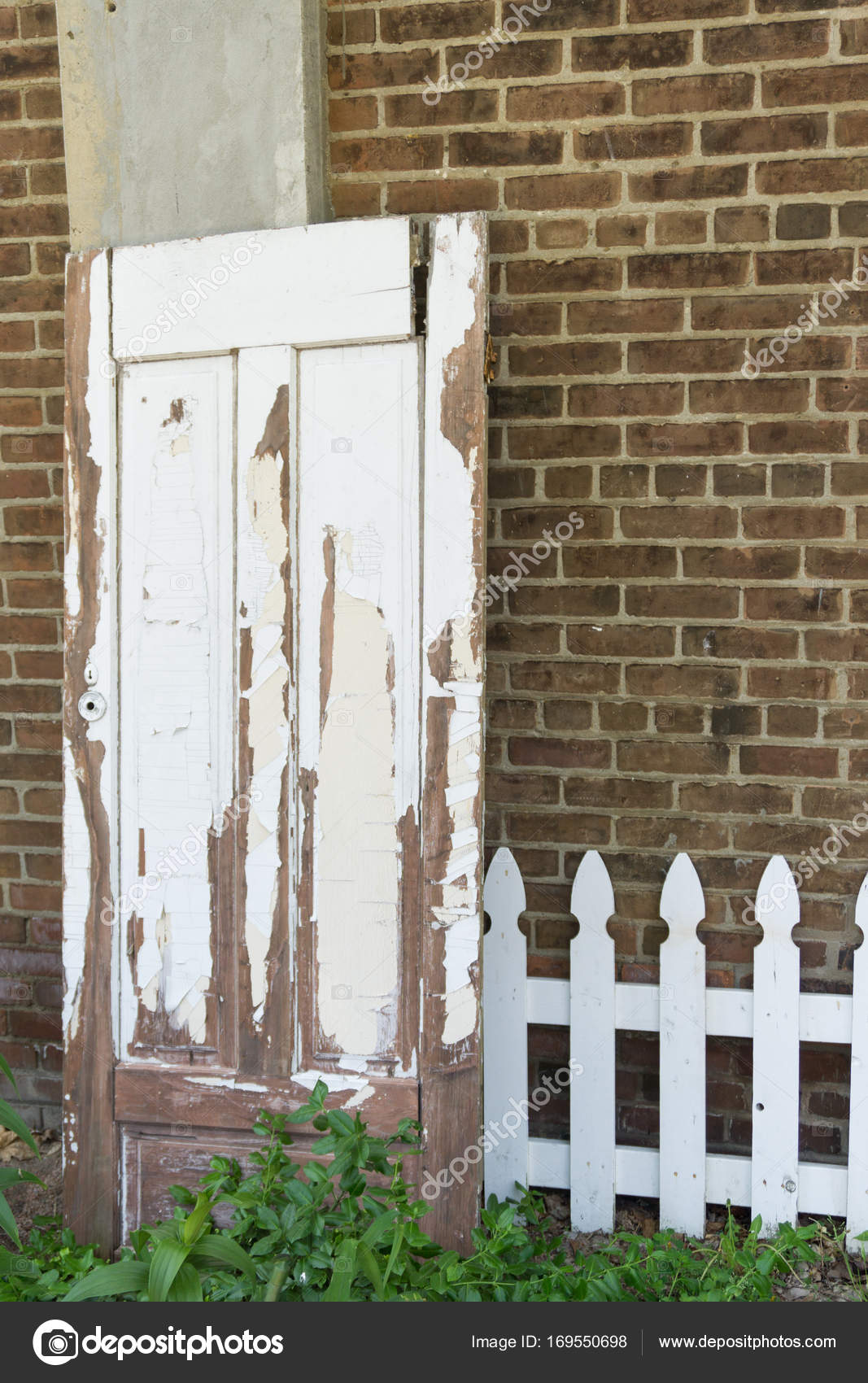 White Vintage Door Fence Brick Wall Stock Photo C Mconrad85