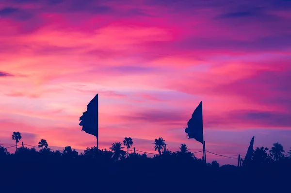 Sunset Flags Silhouettes Koh Phangan Thailand — Stock Photo, Image
