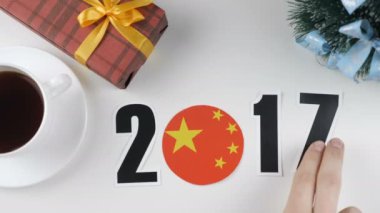 İllüstrasyon, yeni yıl, erkek el değişiklikleri 2017 yılı için 2018, Çin bayrağı, cauntry top.