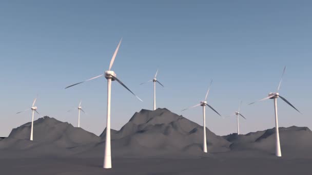 Turbinas eólicas en un paisaje montañoso — Vídeos de Stock