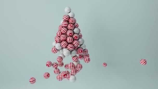 Animation White Pearls Red Stripes Balls Christmas Tree — Stock Video