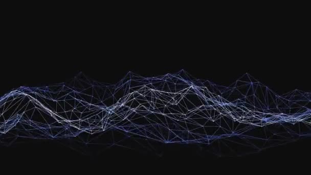 Animation Blaues Wellenförmiges Netz Auf Schwarzem Hintergrund — Stockvideo