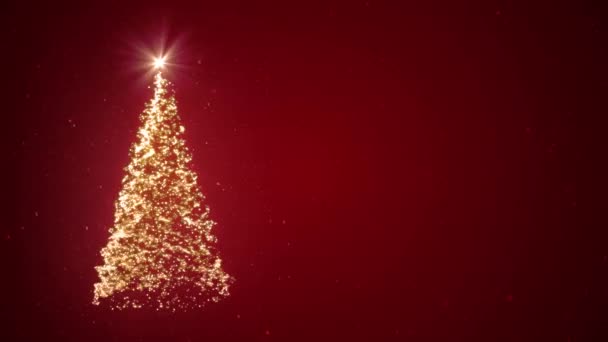 Animation Arbre Noël Particules Lumière Sur Fond Rouge — Video