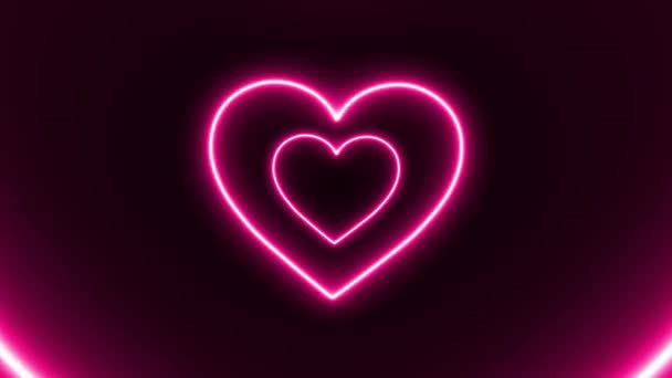 Pink Neon Heart Loop Animation Black Background — Stock Video