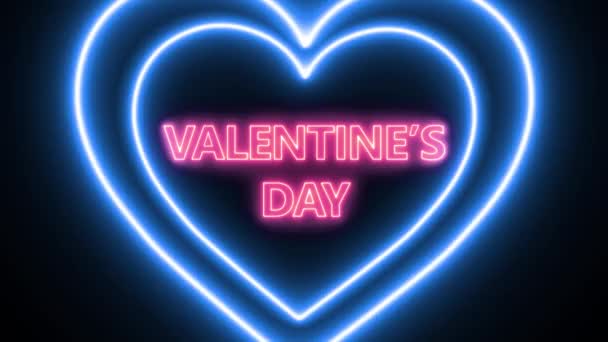 Pink Neon Text Valentine Day Hearts Loop Animation Black Background — Stock Video