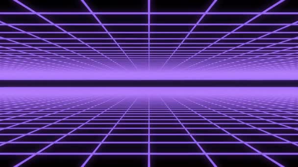 3Dアニメーション 紫のネオングリッドアニメーションループの概要背景 — ストック動画