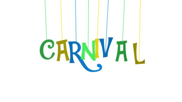 Animated Carnival Text Letters Hanging Threads White Background — 图库视频影像
