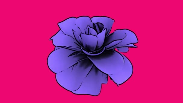 Fialová květina na růžovém pozadí s animace kresleného stylu