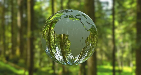 Ilustração Planeta Terra Forma Bola Cristal Uma Floresta Verde — Fotografia de Stock