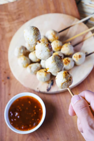 Meatballs grilled menu, very yummy and popular Asian Style snack — Stock Photo, Image