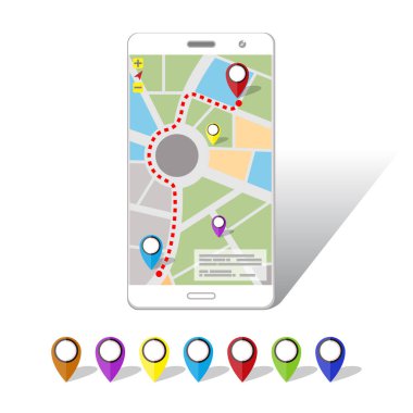 GPS cep Navigations Smartphone ekranında. Düz stil tasarım.