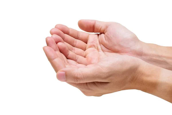 Мужчина показывает две пустые открытые руки, чтобы спросить что-то . — стоковое фото