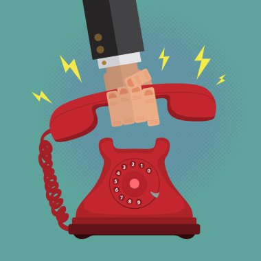 Erkek iş arama Vintage Retro telefon görüşmesi toplama dostum. Düz vektör.