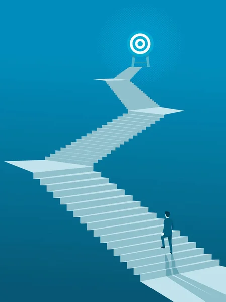 商人走上楼梯走向目标 经营理念简单 克服了成功的障碍 — 图库矢量图片