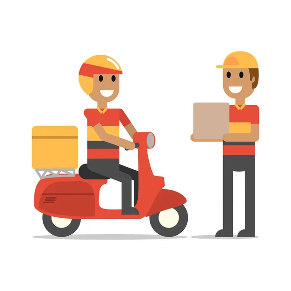 Happy Delivery Man Duty Простой Плоский Вектор — стоковый вектор