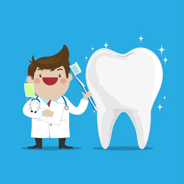 Dentysta Pokazujący Jak Szczotkować Zęby Jasne Białe Zęby Zdrowe Białym — Wektor stockowy