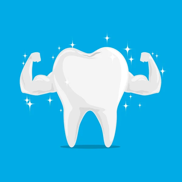 Одинокие Белые Сильные Мышцы Здоровый Зуб Isolated Синем Фоне — стоковый вектор