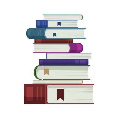 Pek çok kitap izole beyaz zemin üzerinde yatıyordu. Düz vektör çizim eğitim kavramı.