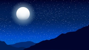 Güzel Geceyarısı Manzarası Parlayan Ay ve Karanlıktaki Yıldızlar.
