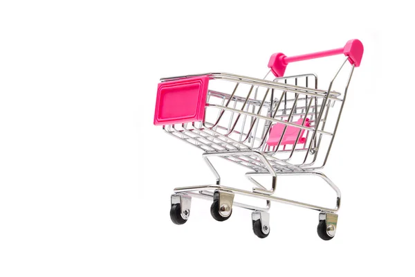 Mooie Pink Shopping Container Winkelwagen Geïsoleerde Witte Achtergrond — Stockfoto