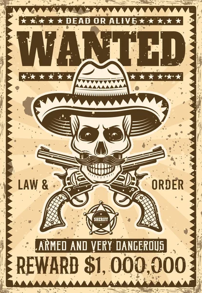 Bandido mexicano queria cartaz retro — Vetor de Stock