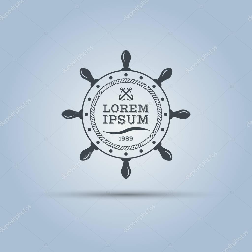 Marine helm wheel with sample text in middle isolated vector label template