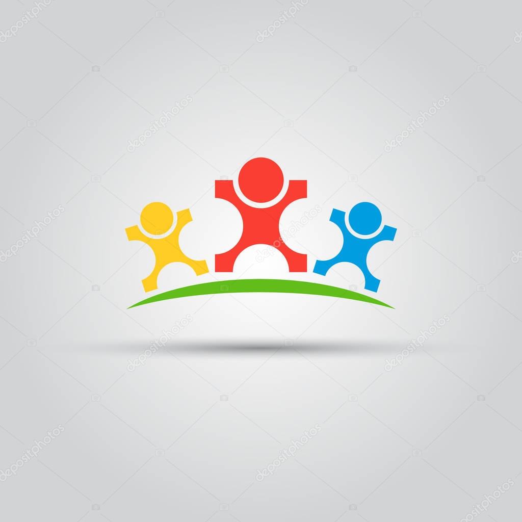 puzzles in the form of little people with their hands up vector isolated colored logo