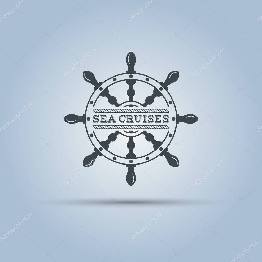 Marine helm wheel isolated vector label template