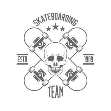 iki çapraz kaykay ve insan kafatası izole vektör monochrom