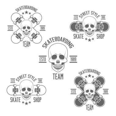 tek renkli kaykay üzerinde etiketleri izole vektör şablon ayarla 