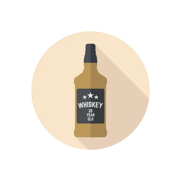 Fyrkantig brun flaska whiskey vektor färgade runda platta ikonen — Stock vektor
