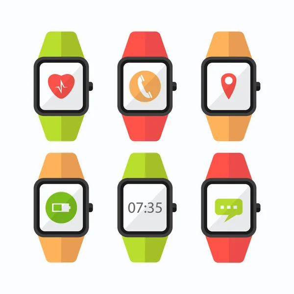 Relojes inteligentes de colores conjunto vectorial aislado de 6 iconos de PC — Vector de stock