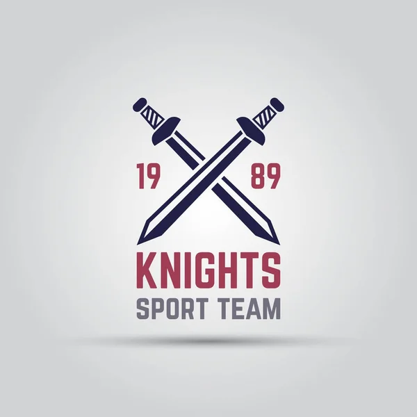 Deux épées croisées avec texte isolé vecteur sport équipe logo tem — Image vectorielle