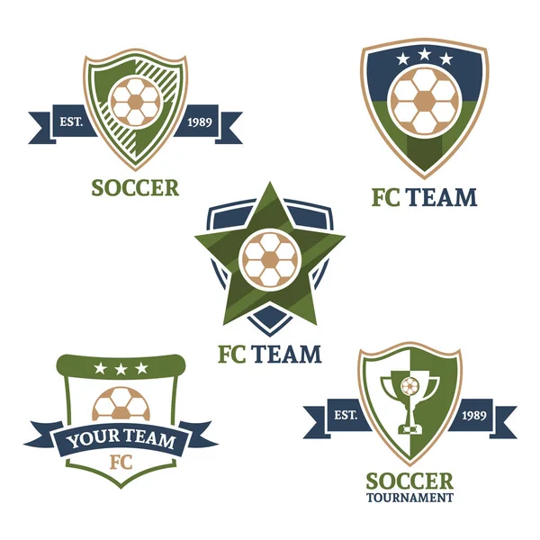 Set di sport di calcio squadra emblemi colorati vettore isolato 5 pz — Vettoriale Stock