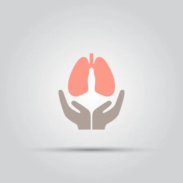 Δύο ανοικτές χέρια που κρατούν τους πνεύμονες απομονωμένες διάνυσμα έγχρωμο εικονίδιο — Διανυσματικό Αρχείο