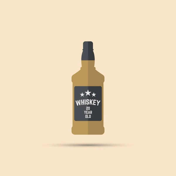 Négyzet alakú barna üveg whiskey vektor színes lapos ikon a világos háttér — Stock Vector