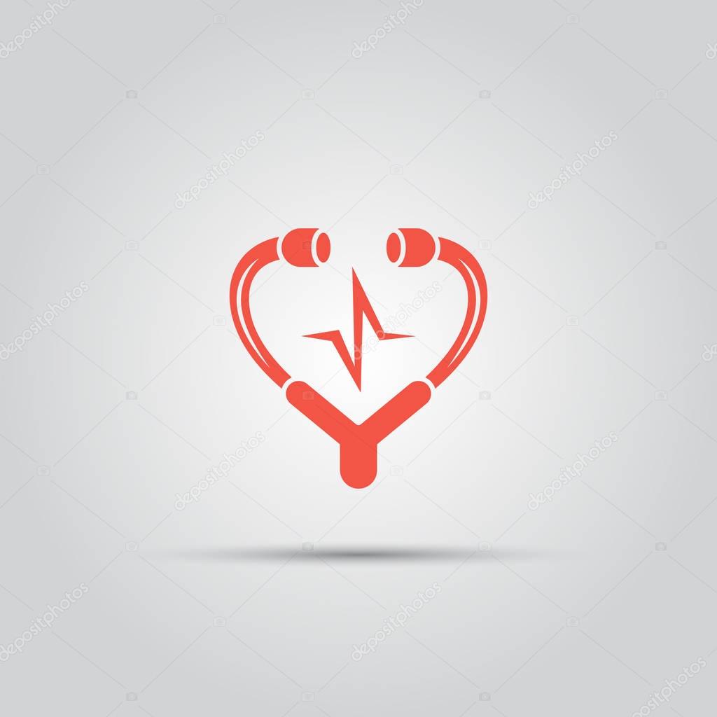medical stethoscope in form of heart isolated vector colored icon