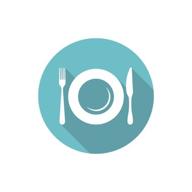 Çatal bıçak takımı izole vektör düz yuvarlak uzun gölge simgesiyle