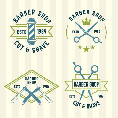 Berber Dükkanı etiketleri renkli vektör ayarla 