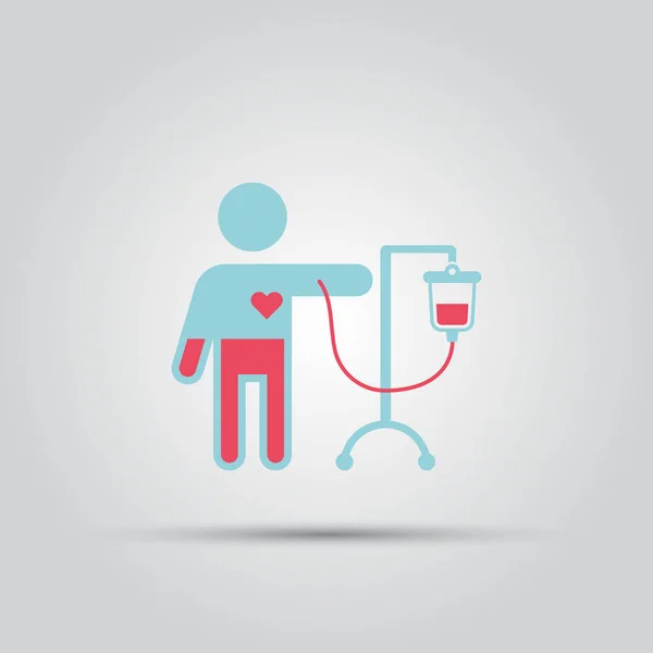 Résumé humain tenant une transfusion sanguine goutte-à-goutte isolé vecteur icône de couleur — Image vectorielle