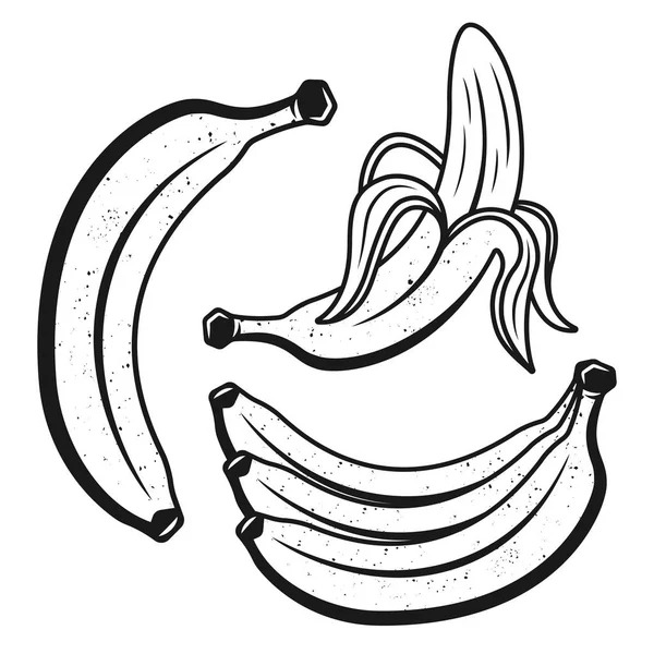 Set von Bananen monochromen Vektorobjekten oder Designelementen auf weißem Hintergrund — Stockvektor