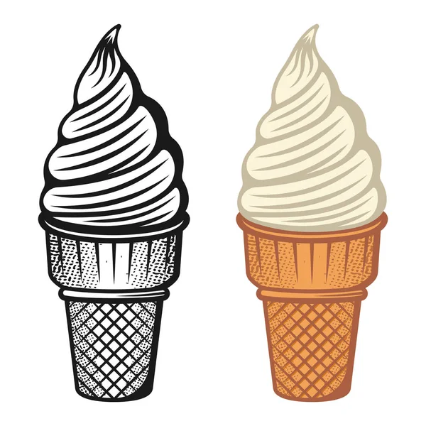 Helado de dos estilos monocromo y conjunto de colores de objetos vectoriales o elementos de diseño aislados sobre fondo blanco — Vector de stock