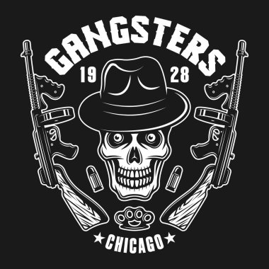 Gangster kafatası iki makineli tüfek siyah ile