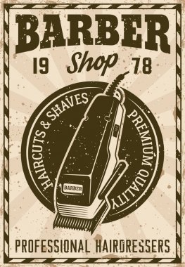 Kuaför Dükkanı poster ile elektrikli saç kesme makinesi